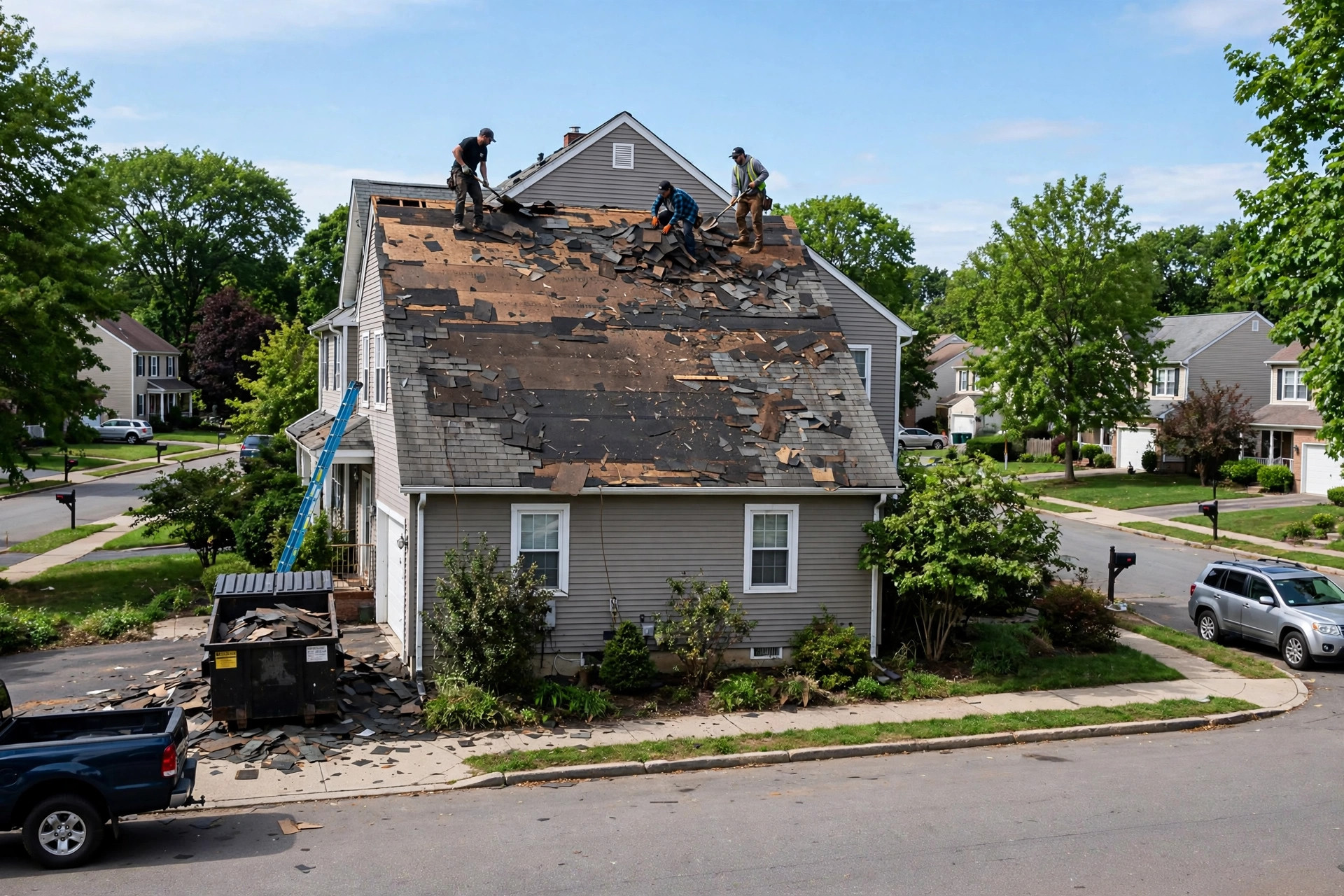 Professional roofing crew at work